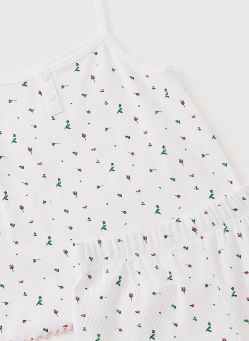 ماتلان طقم بيجامة كامي أبيض بناتي بنقشة الزهور